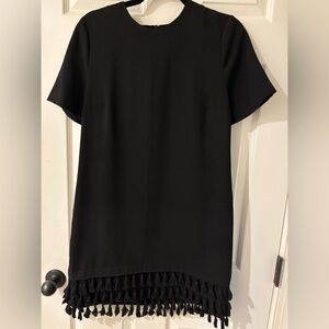 Zara Black Midi Dress with Fringe Hem Small
